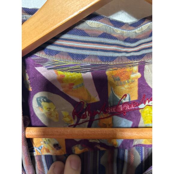 Robert Graham Button Up XL Purple Geometric Stripe Contrast Trim FLAW - Picture 9 of 12